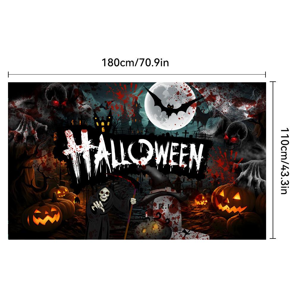 1pc Horro Halloween Party Backdrop Moon Skull Pumpkin Bats Banner for Halloween Theme Party Decoration Cemetery Photocall Props