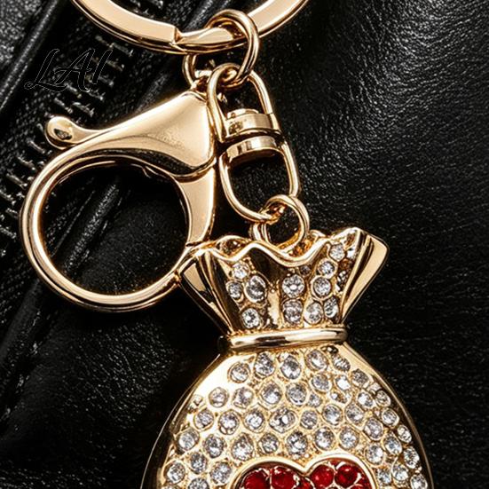 Sparkling Lucky Bag Pendant Rhinestone Keychain Good Luck Fortune Keyring Keychain Love Heart Pouch Charm for Handbags Backpacks Elegant