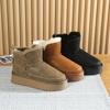 Зимние новые ботинки 2024 года, женские меховые, короткие, на толстой подошве, с шерстяной утолщенной водонепроницаемой хлопковой обувью