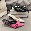 Fashion 2024 New High Heel Mules Shoes Women Elegant Pointy Toe Fine High Heel Slide Slippers for Women Fashion Buckle Summer Sandals