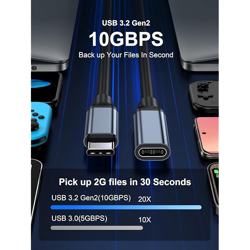 [2025 New Version USB Type-C Extension Cable] C 3.2 Extension Cable PD100W Fast Charging 10Gbps Data Transfer 4K@60Hz Compatible Type C USB-C