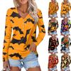 Women's Casual Fashion Sexy Comfort Halloween Printed V-Neck Button Long Sleeve