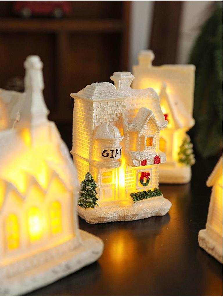 Светящаяся белая смоляная миниатюра снежного домика - рождественский домик для рабочего стола