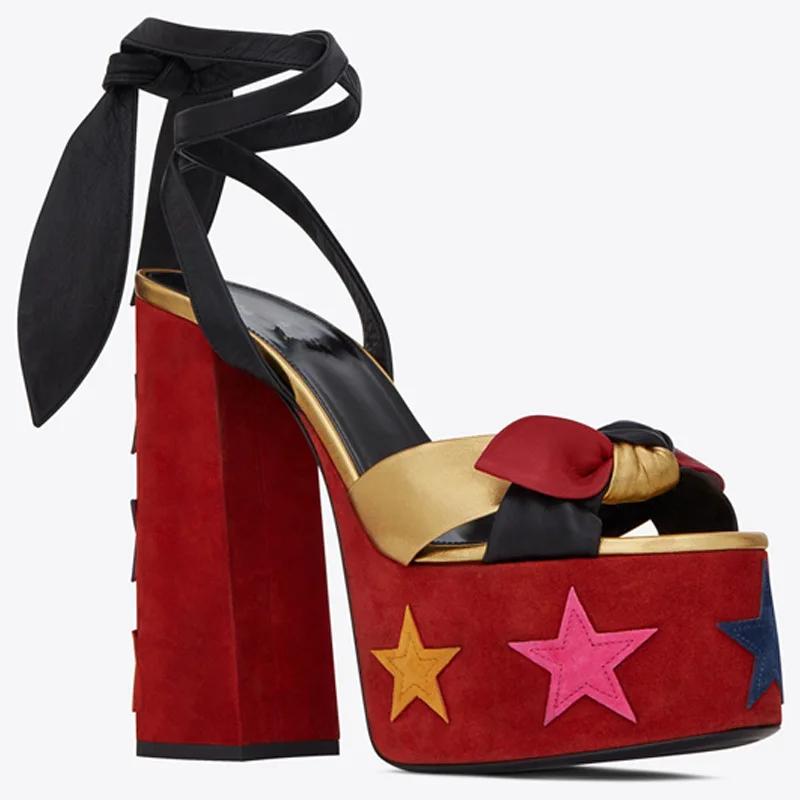 Модные босоножки на высоком каблуке с толстой платформой, женские летние босоножки с рыбьим ртом, женские туфли на высоком каблуке с бантом и ремешком на щиколотке для косплея