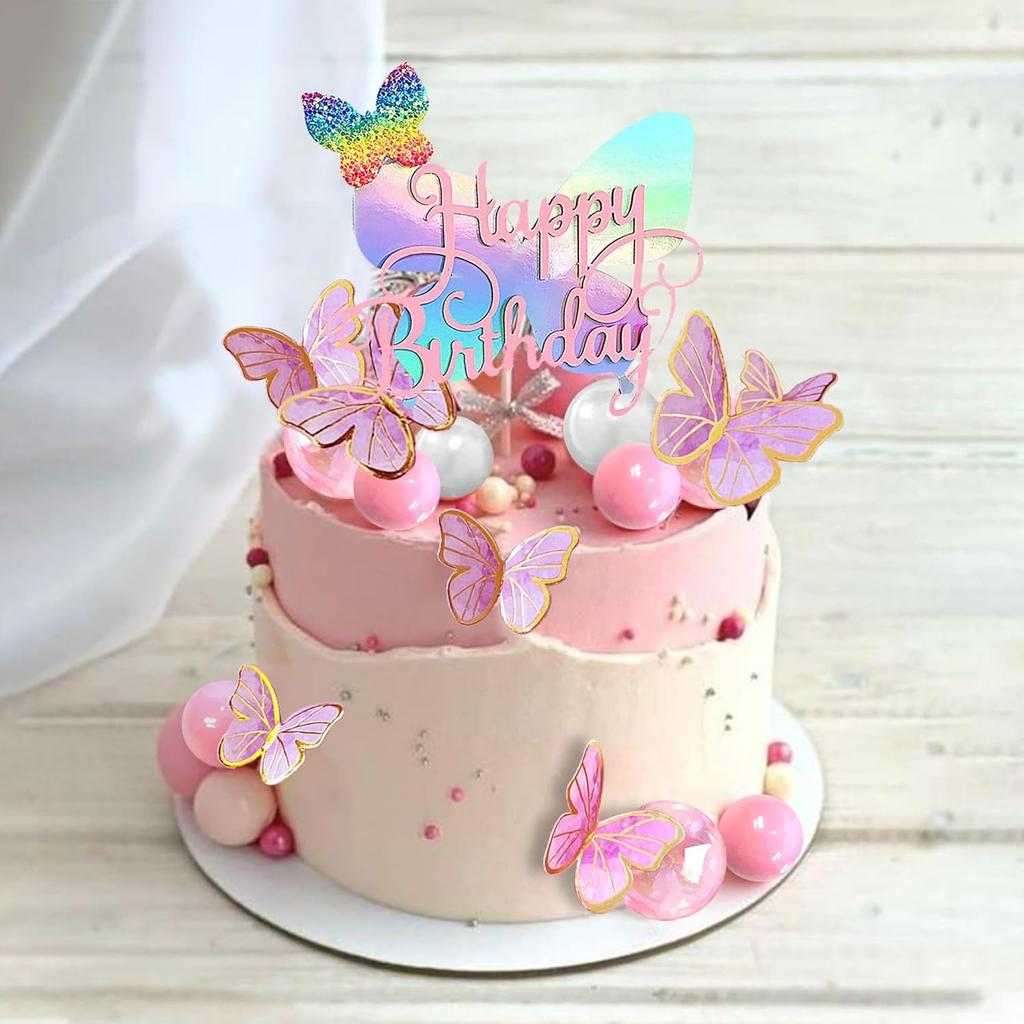 Butterfly Cake Decoration Boho Cake Decorations with Bubble Balls for Wedding Baby Shower Birthday Boho Themed Party Supplies