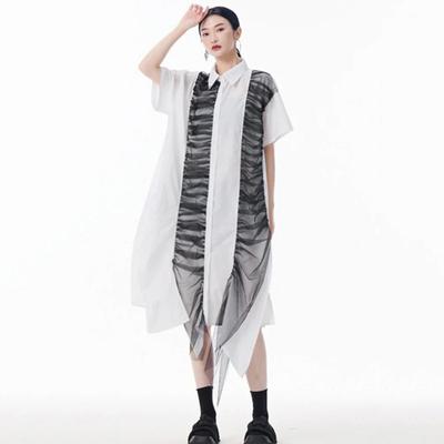 Плиссированное однобортное платье с отложным воротником ZMY1201