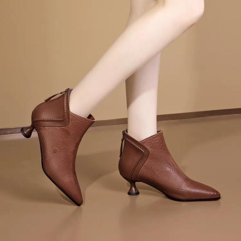Модные женские сапоги с острым носком, украшенные резными цветами, на каблуках, на молнии, дизайнерские женские сапоги на каблуках в стиле вестерн, удобные туфли-лодочки в стиле ретро Botas Mujer