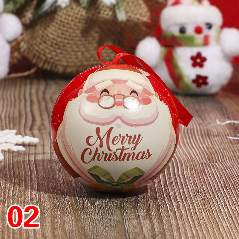 1PC Kids Favors Mini Tin Box Round Empty Case Santa Printing Candy Storage Case Round Ball Shaped