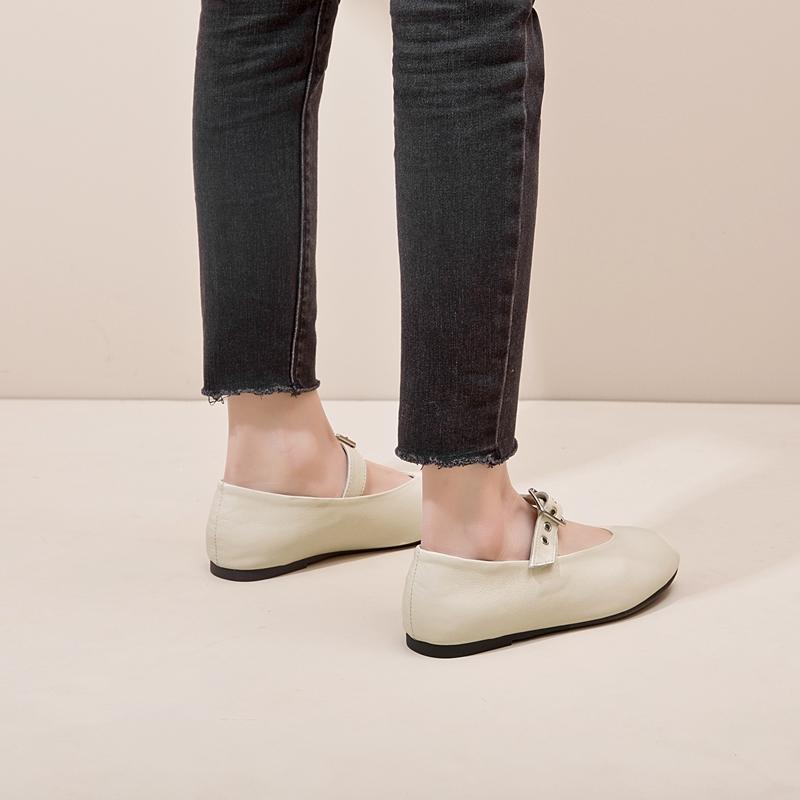 Женская обувь Мэри Джейн, весенне-осенняя винтажная женская обувь из натуральной кожи, балетки с острым носком, повседневная женская обувь на плоской подошве