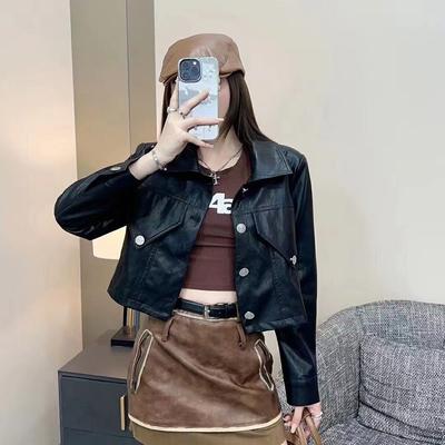 Кожаная куртка женская короткая ранняя весна новый стиль маленькая модная популярная универсальная тонкая куртка из искусственной кожи для мотоцикла