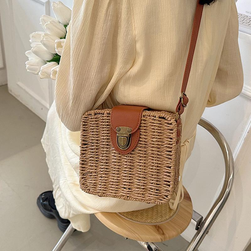 Женская соломенная сумка ручной работы, женские сумки через плечо, пляжная дорожная сумка через плечо, женская маленькая сумка-коробка из ротанга, сумка-шоппер, сумки-тоуты Bohemia