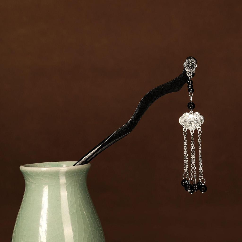 Заколка для волос в виде кисточки лотоса, инкрустированная бриллиантами: Элегантный китайский стиль с жемчужным цветком и замком мира, идеально подходит для женщин.