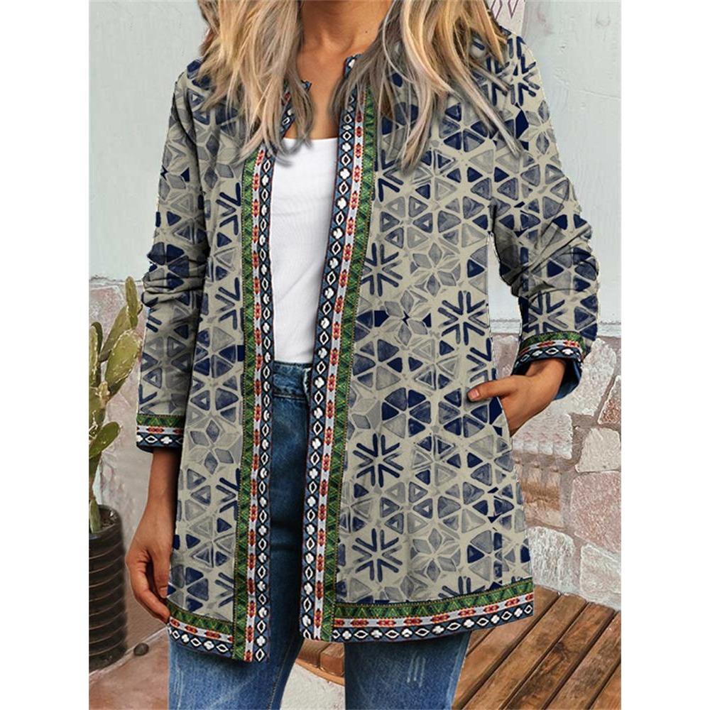 GMXIA Осень-зима винтажный этнический стиль принт большой размер куртка кардиган женская одежда