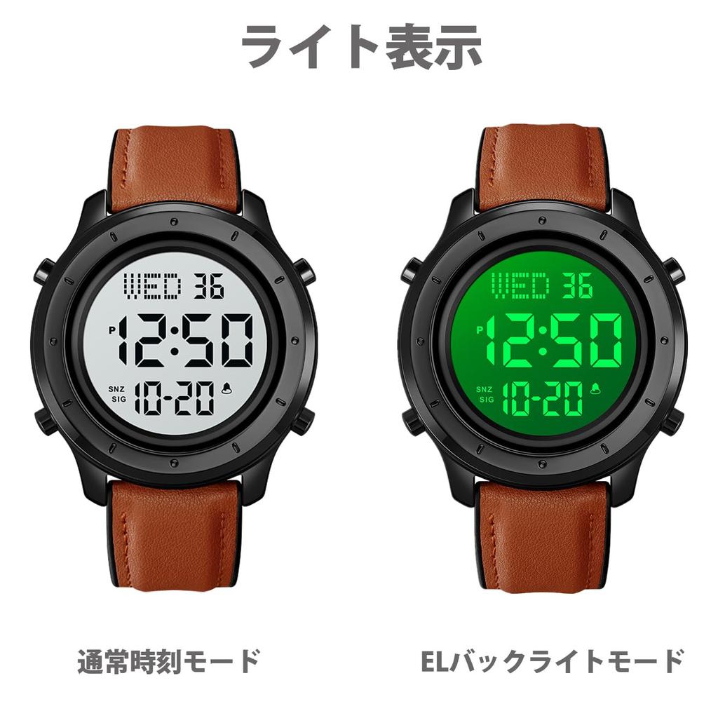 Datirzyx Прописной дисплей Цифровой бизнес Легко водонепроницаемый Цифровая работа Мягкий кожаный будильник Японское руководство по эксплуатации в комплекте Часы, мужские