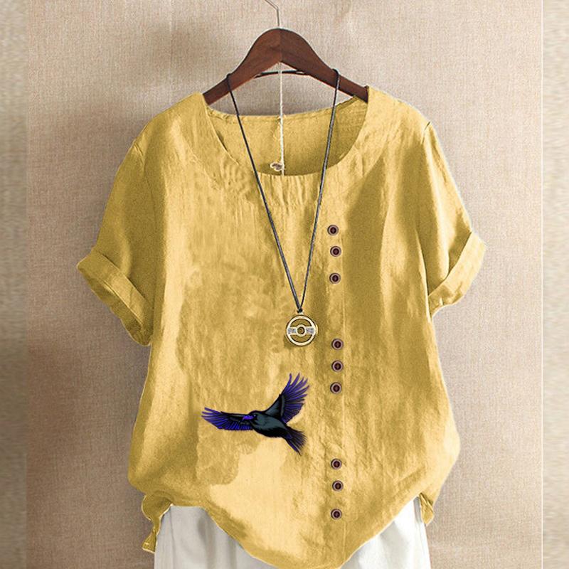 Женская модная футболка с круглым вырезом и коротким рукавом, повседневная хлопковая футболка с графическим принтом, летняя блузка топы для отдыха, свободного кроя, с принтом вороны