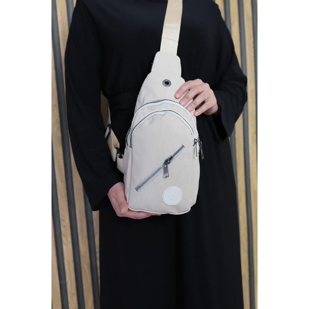 Unisex Gray Side Cross Chest And Waist Bag With Headphone Usb Port And Mobile Phone Compartment