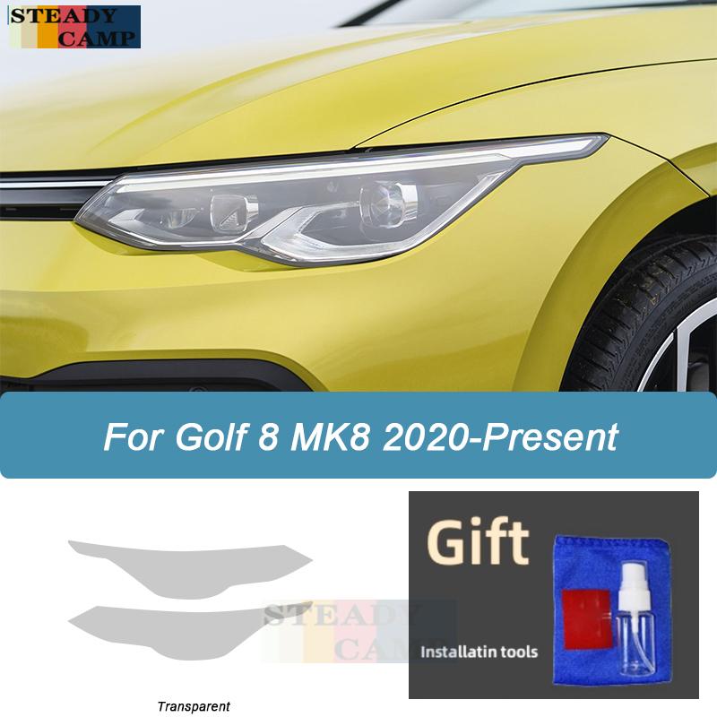 2 Pcs Car Headlight Protective Film Smoked Black Tint Wrap Vinyl Transparent TPU Sticker For Volkswagen VW Golf 8 MK8