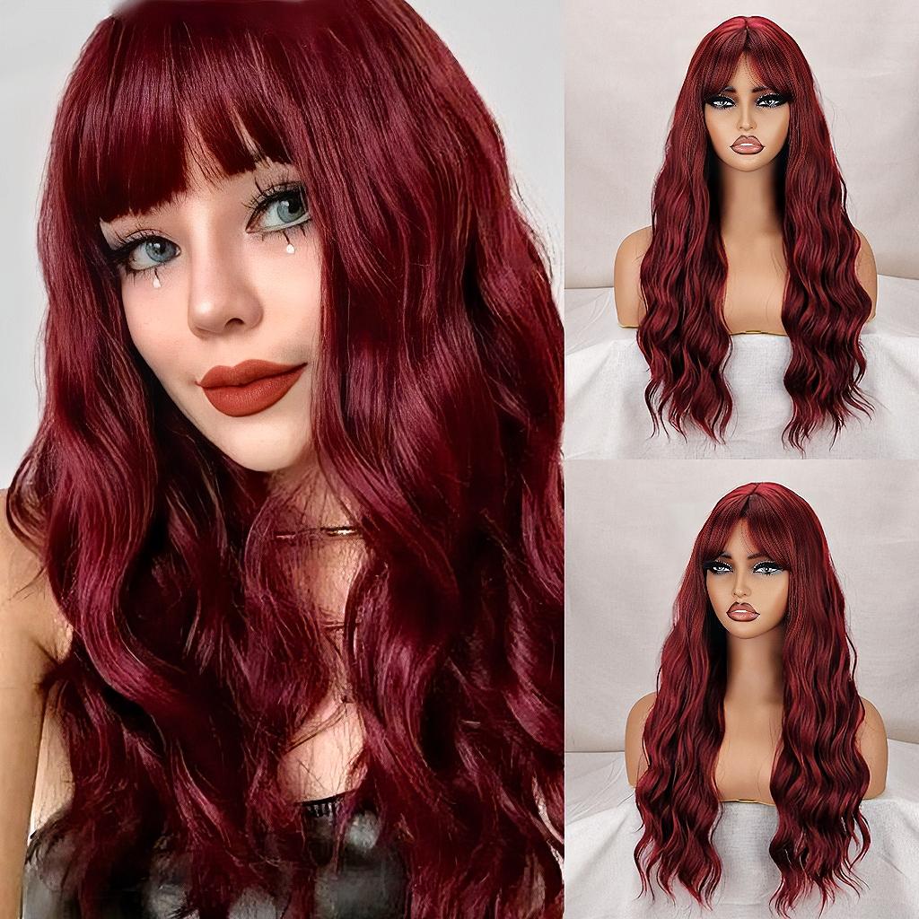 MISS WIG Длинные синие синтетические парики, натуральные волнистые с челкой, парики из высокотемпературного волокна для женщин, косплей, вечерние повседневные парики