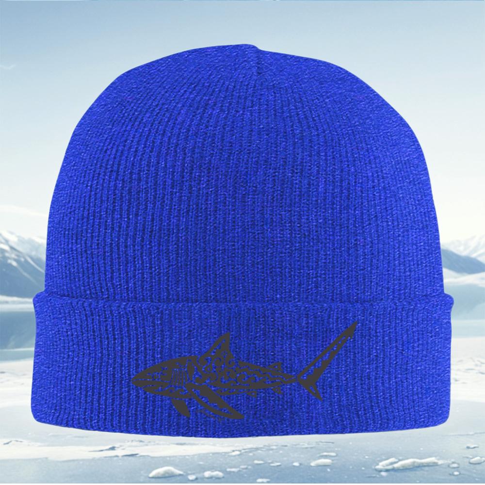 Shark designgeometric patternsfins Men Women Unisex Knitted Hat Beanie Pullover Cap Winter Thermal Warm Christmas Outdoor Cycl