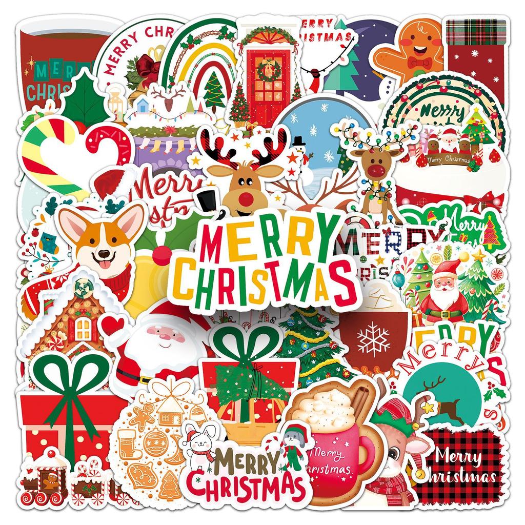 50 Рождественских дудл-стикеров Персонализированные Мультяшные Милые Праздничные Украшения Чехол для Мобильного Телефона Водяная Кружка Креативные Стикеры