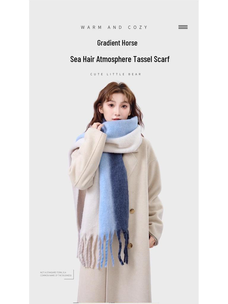Women's Luxury Mohair Gradient Stripe Winter Scarf & Shawl