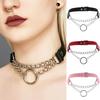Women Men Punk Chain Choker Necklace O Round Circle Faux Leather Collar Jewelry