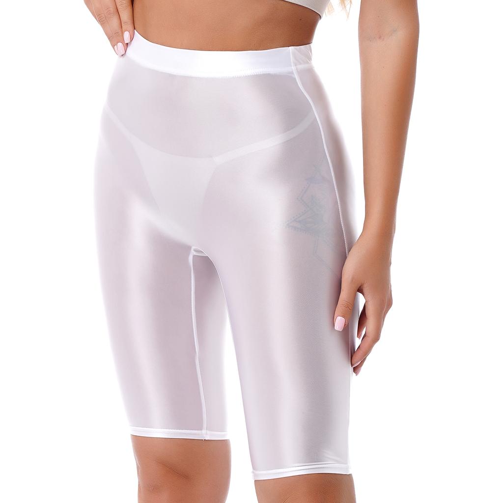 Womens Glossy High Waist Shorts Elastic Waistband Short Leggings Swimwear Workout Sports Bottoms