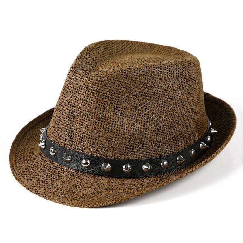 Hat Women's Summer Fashion British Top Hat Breathable Sunshade Hat Riveted Jazz Hat Men's Straw Weaving Small Hat