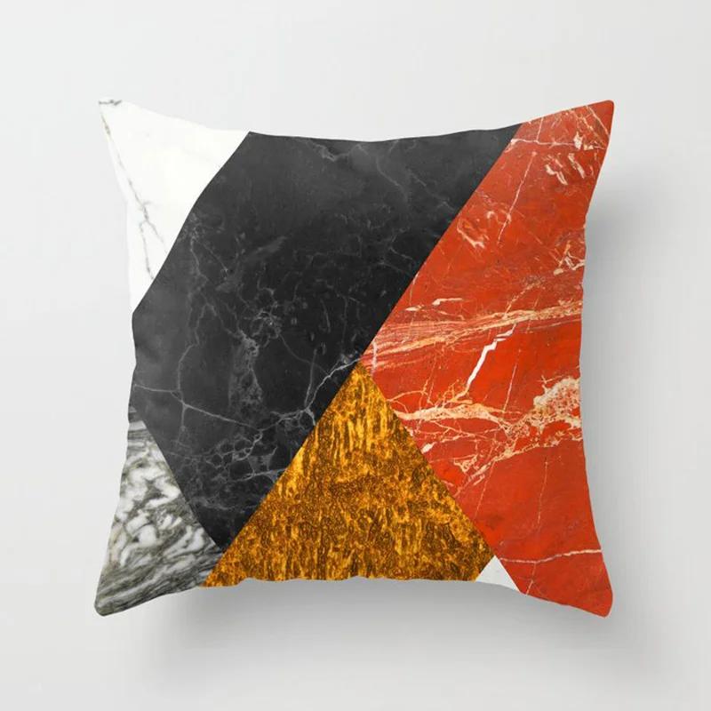 Car Sofa Cushion Cover Orange Geometric Pattern Print Square Pillowcase Home Decor
