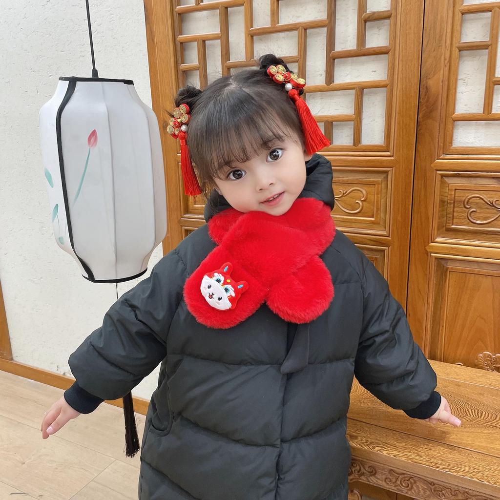 Festive Child's Snood: Red Faux Rabbit Fur for Autumn & Winter