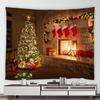 Украшение рождественской елки камин с принтом гобелен для дома, гостиной, общежития, настенный декор, тканевый гобелен