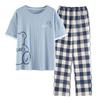 2025 Spring/Summer Women's Cotton Pullover Pajama Set - Short Sleeve Top with Long Pants