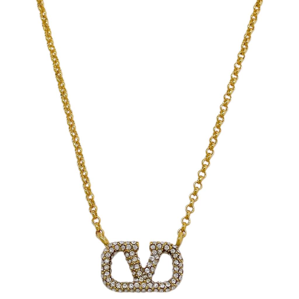 V Logo Signature Metal Crystal Necklace Pendant 5W2J0Q37 YCW MH5 [Valentino] Gold/Clear [Item]