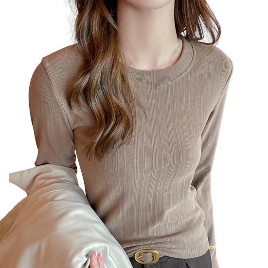 Женские облегающие топы с круглым вырезом и длинным рукавом, пуловеры, однотонные футболки с рубчатой текстурой