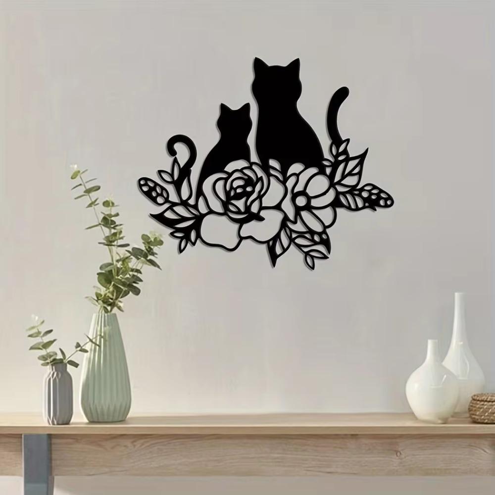 1 шт. Металлический знак «Любитель кошек» с цветочным настенным искусством для любителей домашних животных, стильный декор для дома и комнаты, уникальный металлический настенный художественный акцент