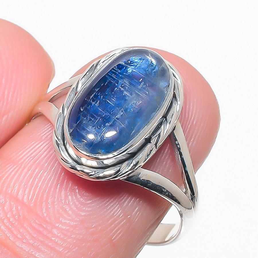 Ювелирное кольцо из чистого серебра 925 пробы с натуральным синим кианитом ручной работы S.8.5 l0r22