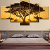 Рамка из 5 шт., HD-принт, большие картины под деревом, слон, закат, холст, настенное искусство для украшения дома, декор стен, без рамки, без рамки