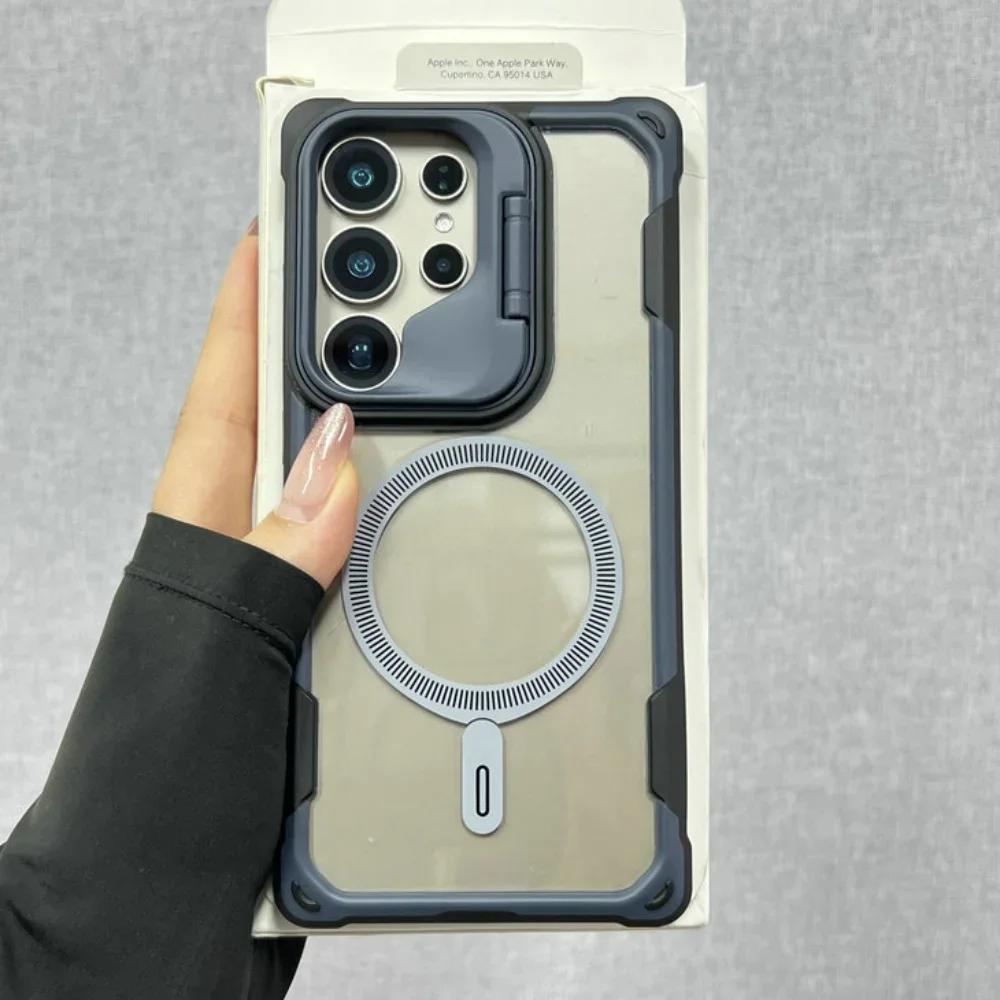 Военная броня для чехла Magsafe для Samsung Galaxy S25 Ultra S24 Plus S25 Edge Беспроводная зарядка Ударопрочный Жесткий Чехол-защитник