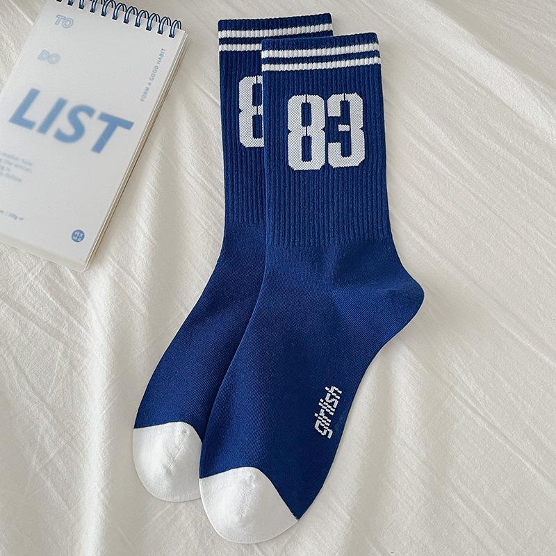 Женские спортивные носки до середины икры для осени и зимы, полосатые с надписями, антибактериальные, бесшовные, женские длинные хлопковые носки