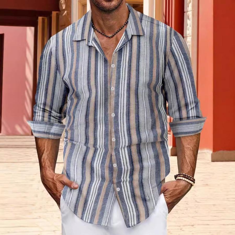 Европейский размер Топ Весна Осень Полосатые Рубашки Мужские Повседневные Рубашки На Пуговицах С Длинным Рукавом Воротник-Лапс