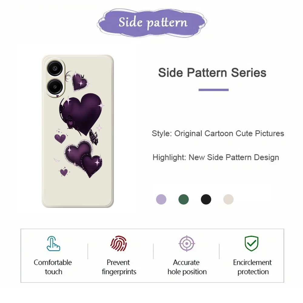 For Samsung Galaxy A07 4G Case Purple Love Pattern Printing Straight Edge TPU Phone Back Cover