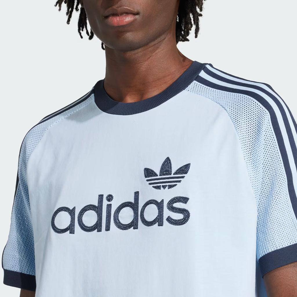 Adidas Оригинальная вязаная футболка премиум-класса свободного кроя в полоску с круглым вырезом, пуловер с коротким рукавом, мужские топы, небесно-голубой JN5557