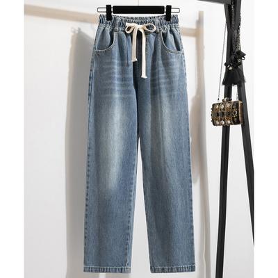 Женские весенние и осенние прямые свободные широкие джинсовые брюки с эластичным поясом, повседневные светлые брюки