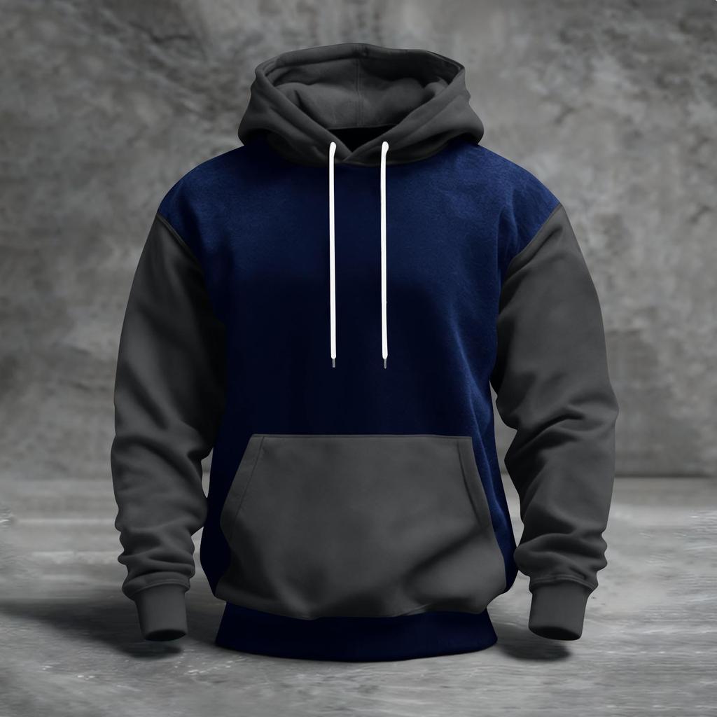 Мужская толстовка с капюшоном в стиле колор-блок с карманами, повседневная и удобная