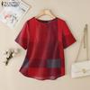 Women Casual Plaid Print Summer Half Sleeve Blouse