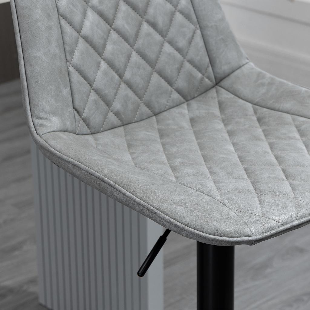 Set Of 2 Swivel Bar Stools Adjustable Height 86 106 Cm Upholstered In Synthetic Leather Backrest And Footrest Gray