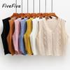 FiveFive корейская мода женский свитер жилет весна осень вязаный свободный V-образный вырез без рукавов пуловер женский джемпер топы