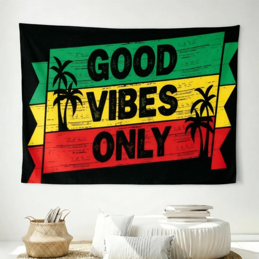 1pc Positive Energy Rasta Reggae Tapestry Green Yellow Red Tree Print Polyester Trendy Dorm Bedroom Living Room decoration items