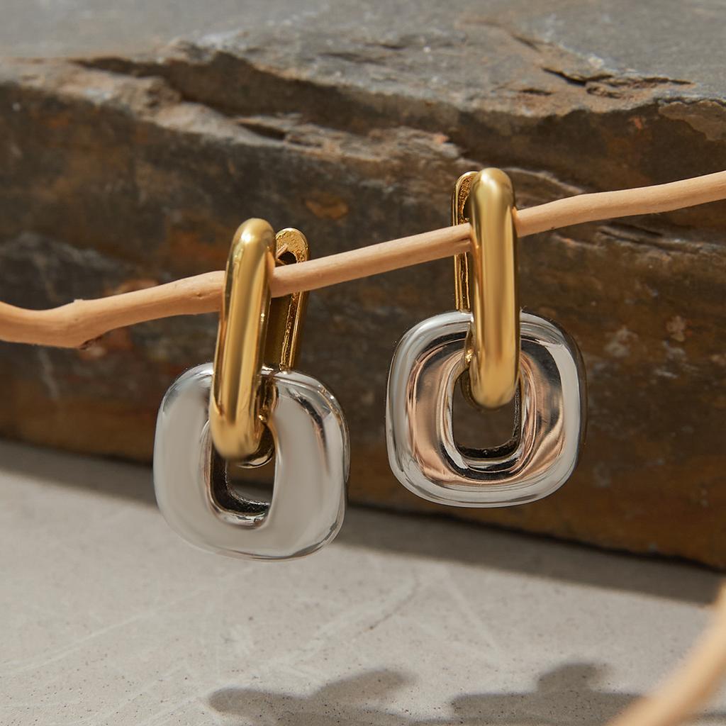 Youthway Creative Patchwork Metal Drop Earring Stainless Steel Ears Jewelry Oval Minimalist U-Shaped Drop Earrings For Women