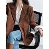Women's Caramel Brown Corduroy Single-breasted Blazer, European-style Fashionable Loose Fit Jacket Solid Color